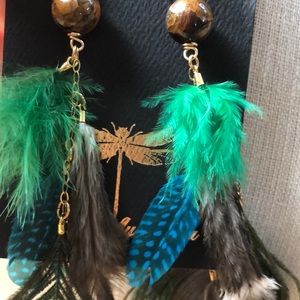 Dragonfly Diva BOHO STYLE LONG FEATHER EARRINGS